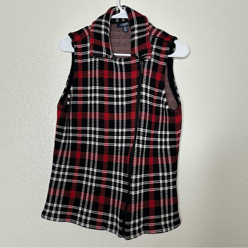 Chaps Cotton Plaid Zipper Front Vest Asymmetrical Large‎